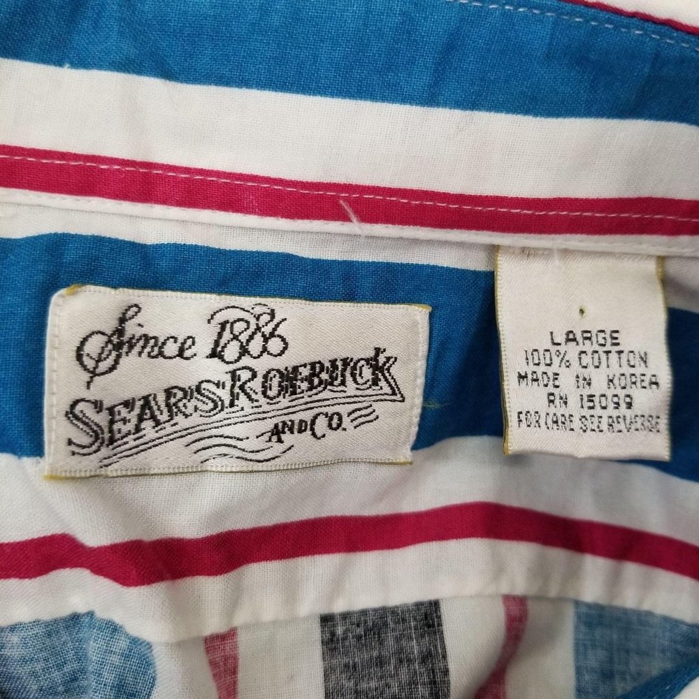 Sears Roebuck L Striped Button Down Shirt Vintage - Picture 3 of 3